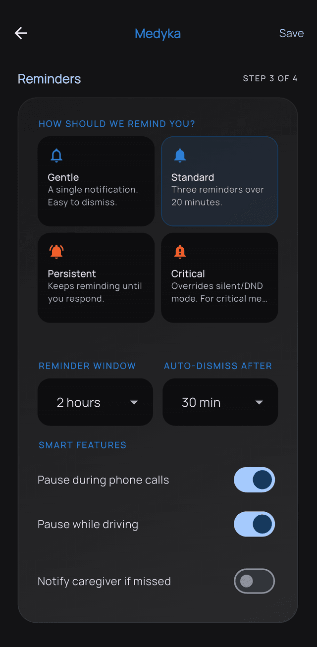 Medyka reminder type selection